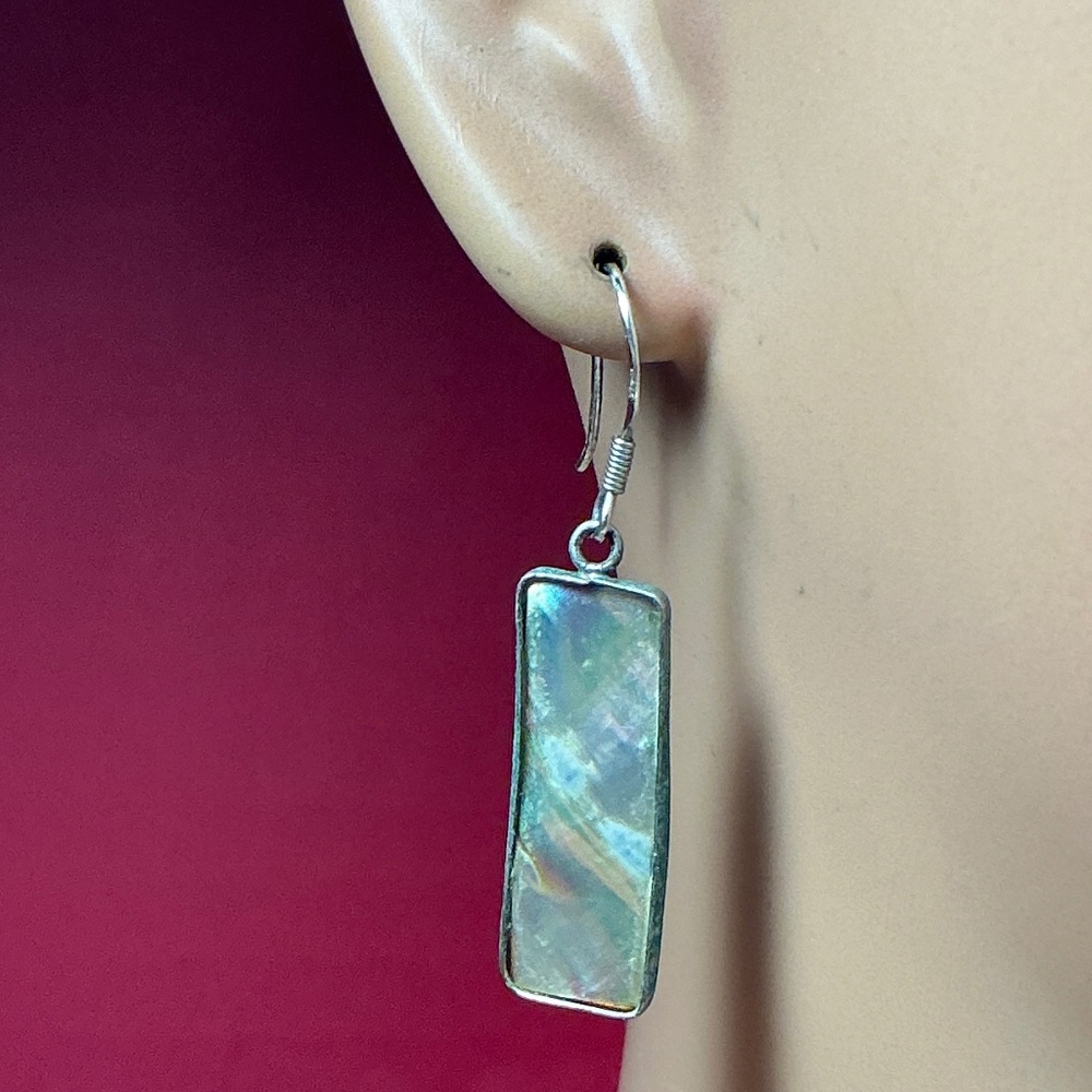 Sterling Silver Rectangle Shape Abalone Shell Ear… - image 2